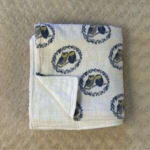 Patina Vie Baby Blanket Owls on a Branch Blue White Wreath Gray Dots Layers